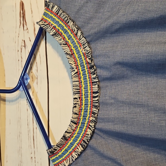 Pleione‎  Anthropologie Tops  Womens Large Blue Poplin Embroidered Fringe - Picture 5 of 10